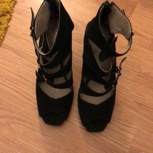 Black Franco Sarto buckle peep toe heels